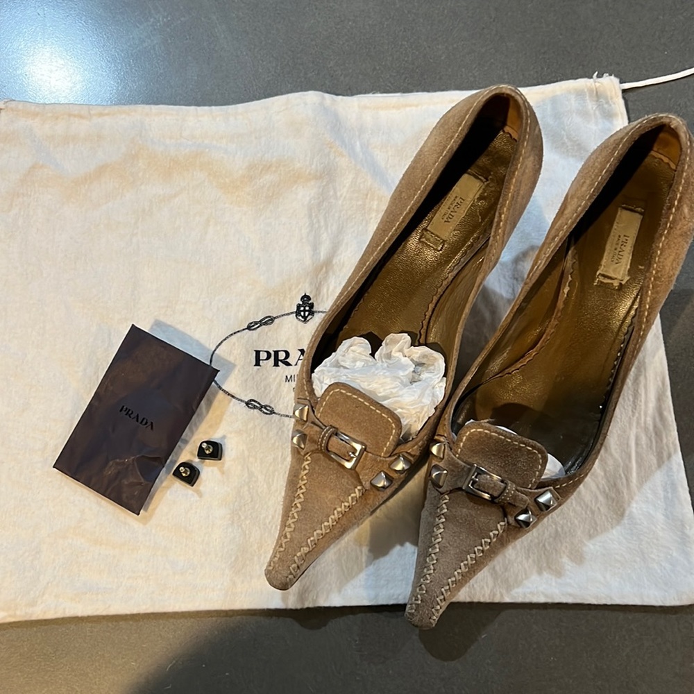 Tan suede Prada pumps 37 1/2.